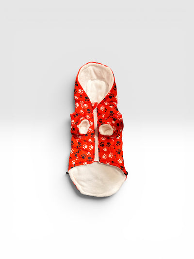 Parka impermeable chiporro y gorro roja perros y gatos vista frontal