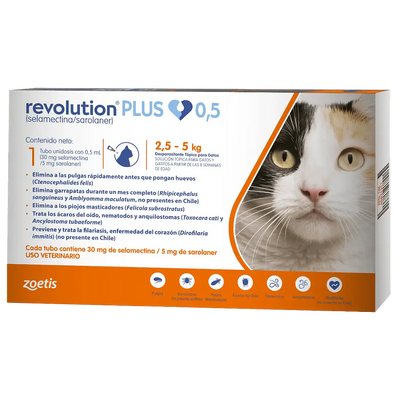 Revolution Plus 0.5 ml gato 2.5 a 5 kg antiparasitario 1 pipeta empaque