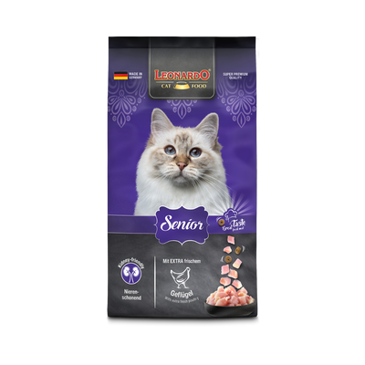 Leonardo Adult Senior alimento seco para gatos 7.5 Kg empaque frontal