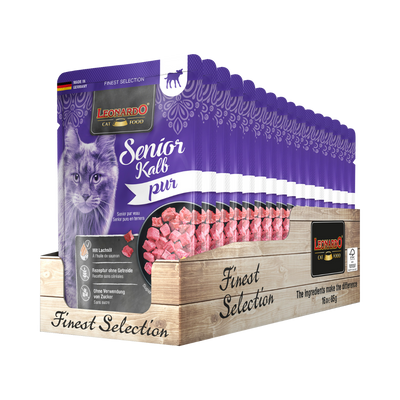 Leonardo gato senior Finest Selection puro en ternera pouch 85 grs pack 16 unidades bandeja