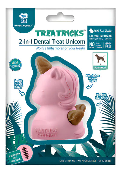 Dental Treat unicornio 2 en 1 sabor pollo snack dental para perro vista frontal