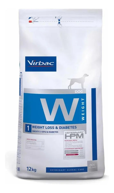 Virbac Veterinary HPM W1 control de peso y diabetes perro 12 kg vista frontal
