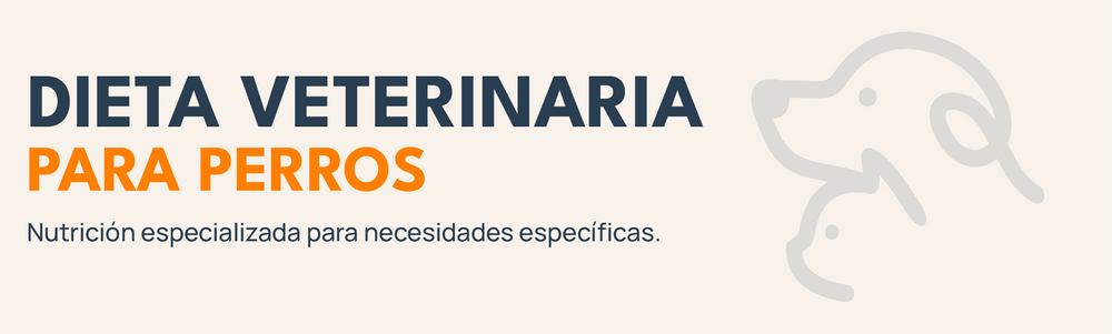 Banner de dieta veterinaria para perros con isotipo de Mordelones y nutrición especializada para necesidades específicas.