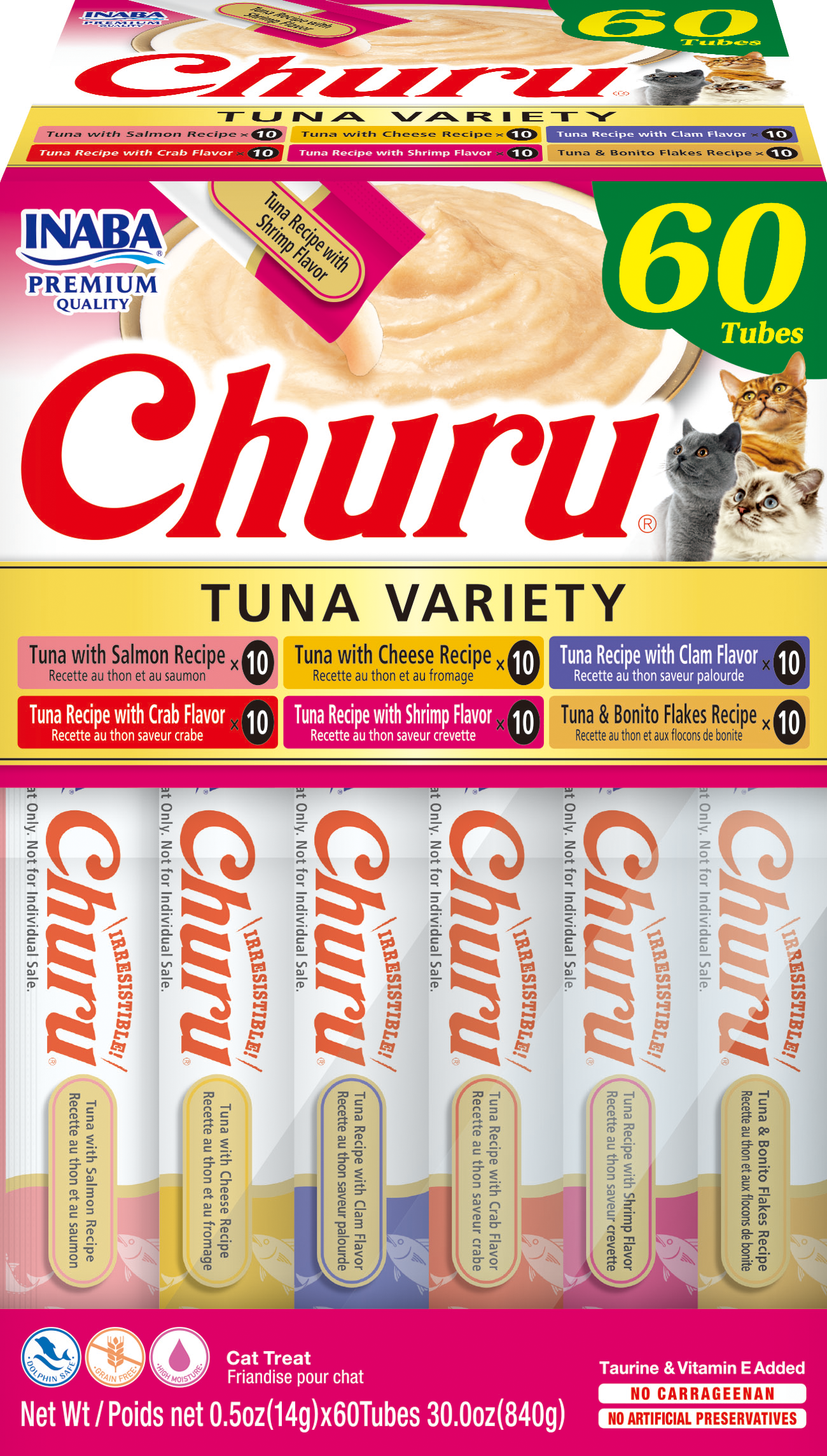 Churu snack variedades atún pack 60 tubos para gatos vista frontal