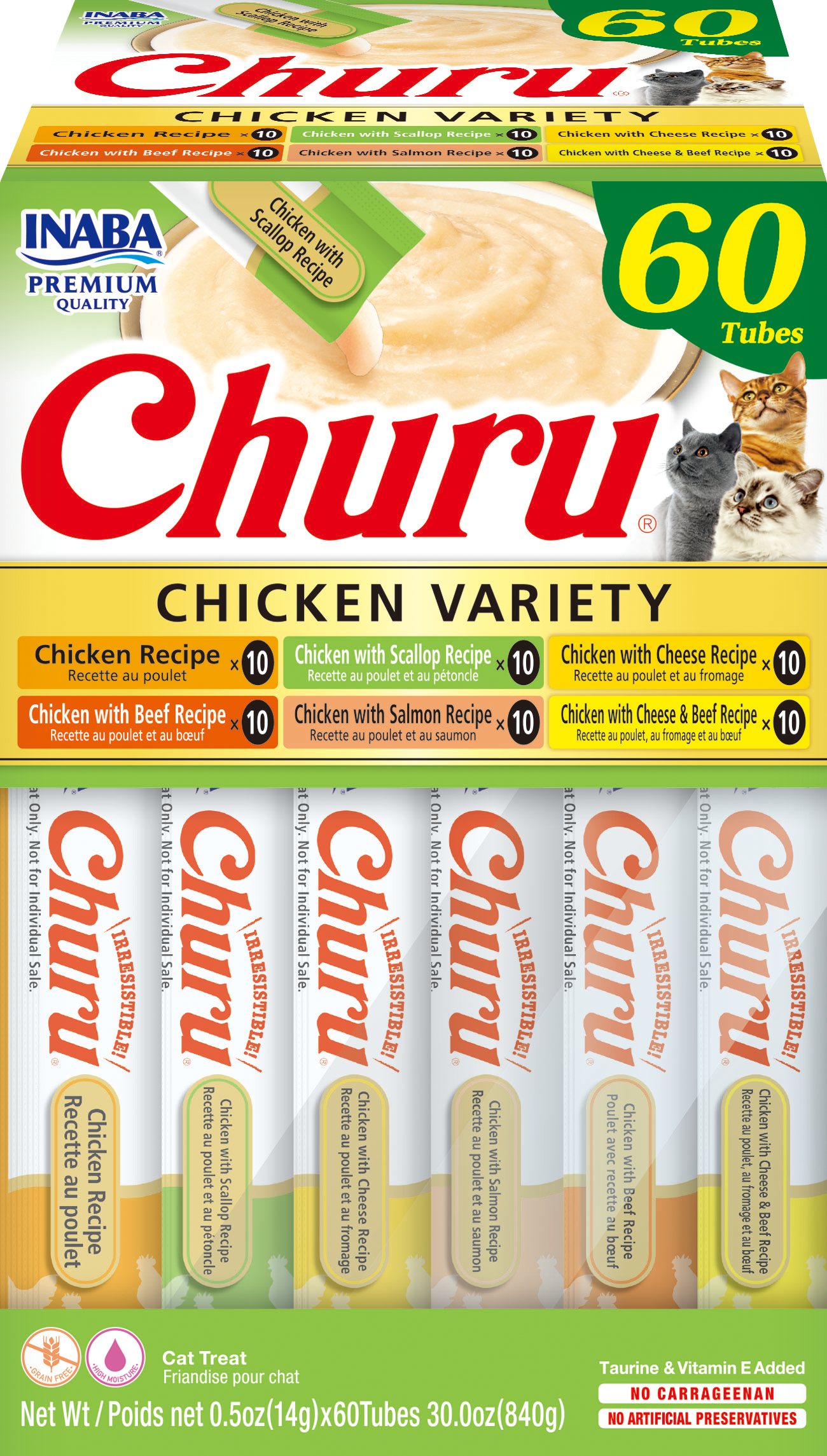 Churu snack variedades pollo pack 60 tubos para gatos vista frontal