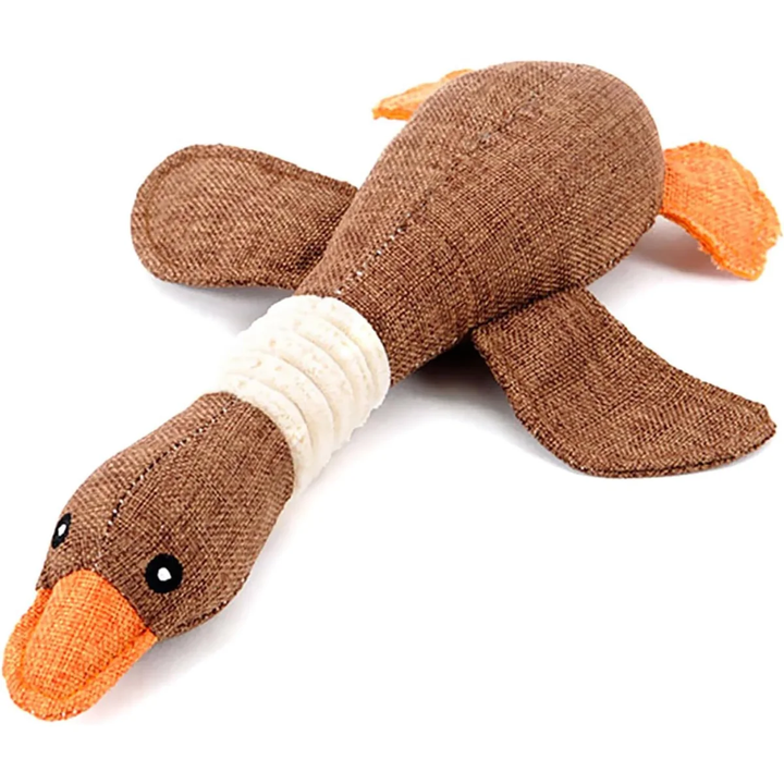 Peluche mordedor pato con sonido para perros, color café