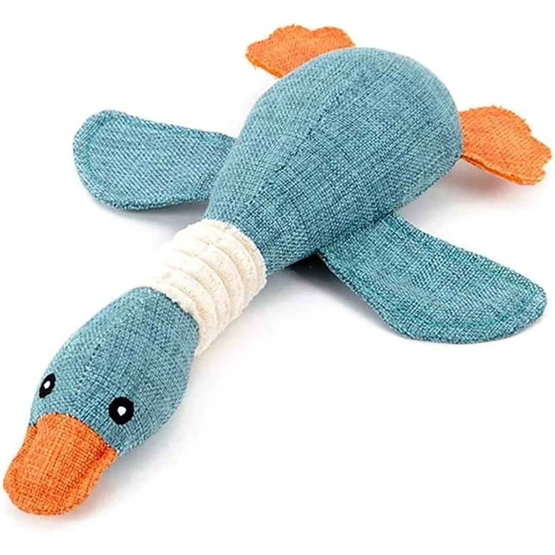 Peluche mordedor pato con sonido para perros, color celeste