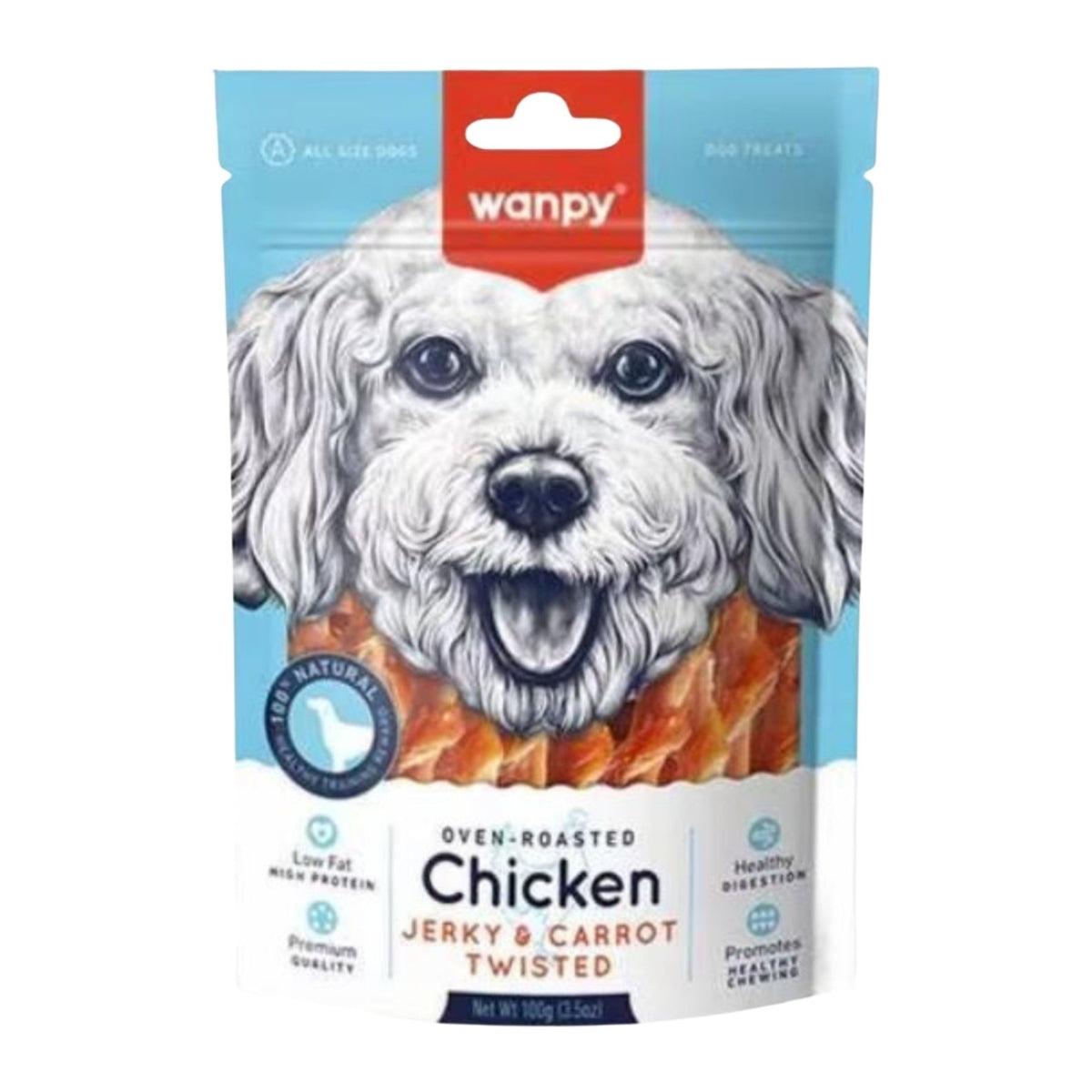 Wanpy Jerky Chicken y zanahoria 100 g snack para perros empaque