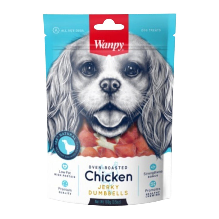 Wanpy Jerky Chicken Dumbells pollo 100 g snack para perros empaque