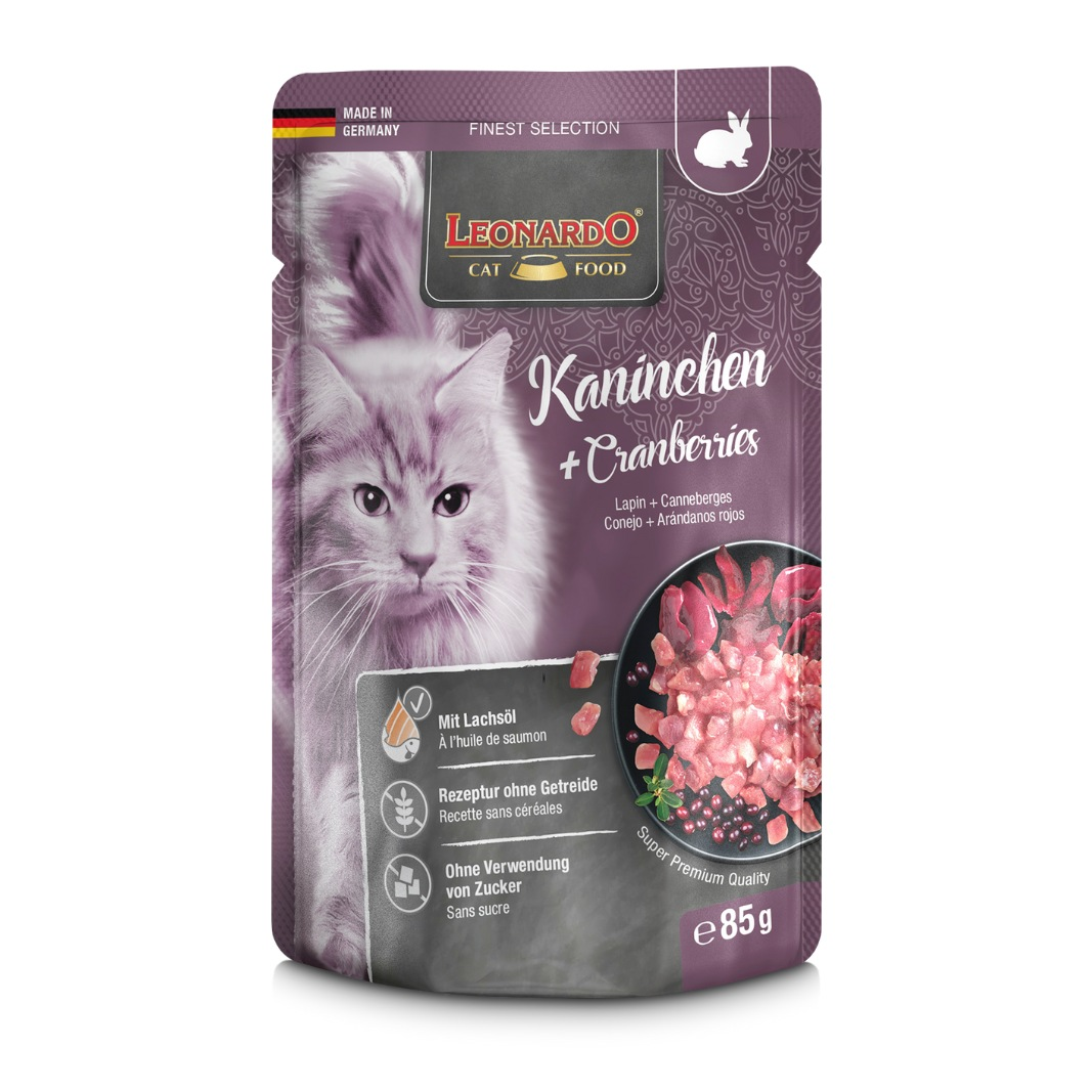 Leonardo Finest Selection conejo y arándano pouch 85 g alimento húmedo gatos