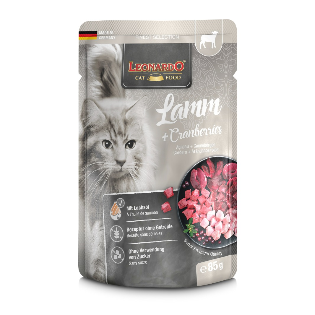 Leonardo Finest Selection cordero y arándano pouch 85 g alimento húmedo gatos