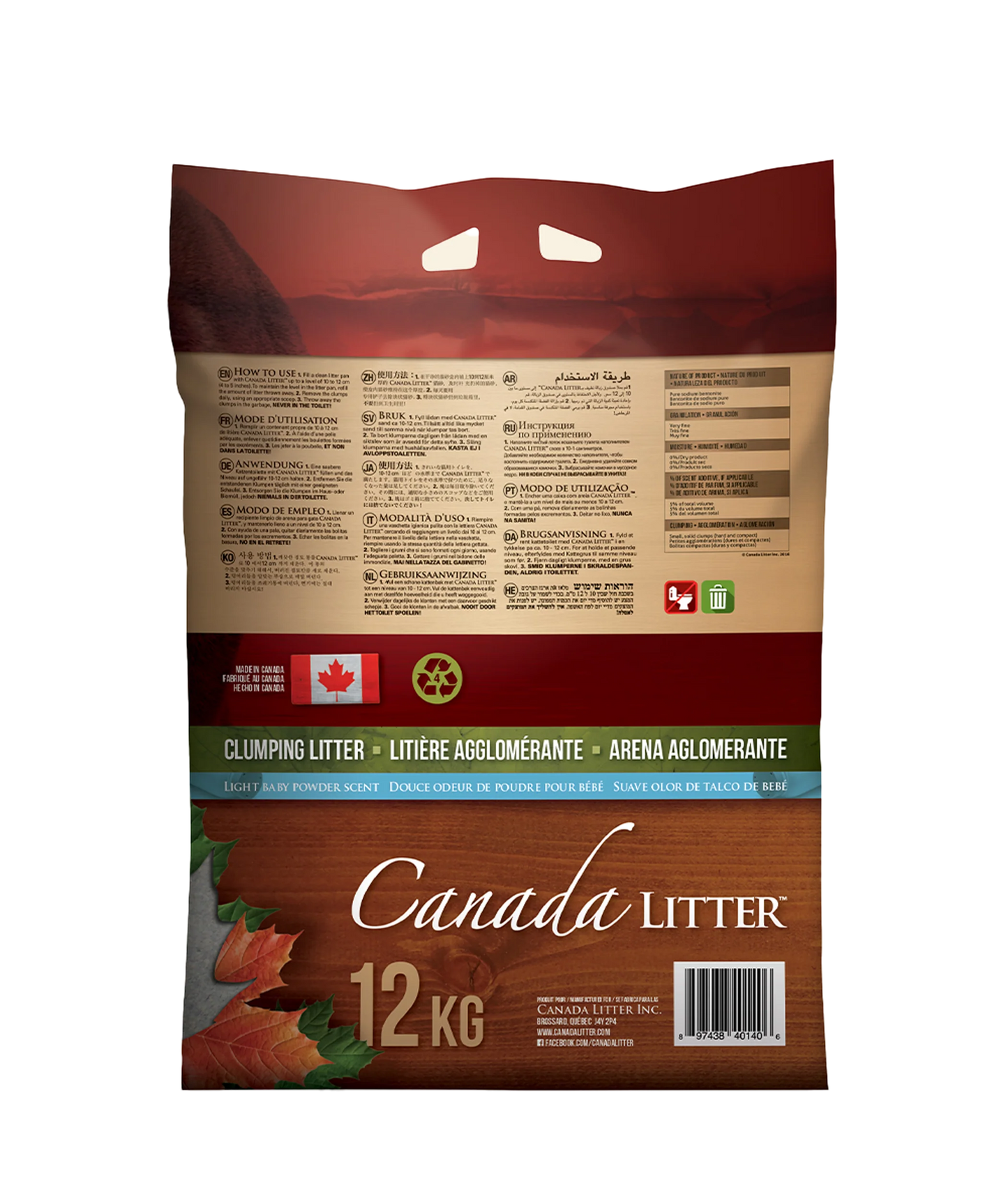 Arena PREMIUM Canada Litter Talco Bebé 12 Kg