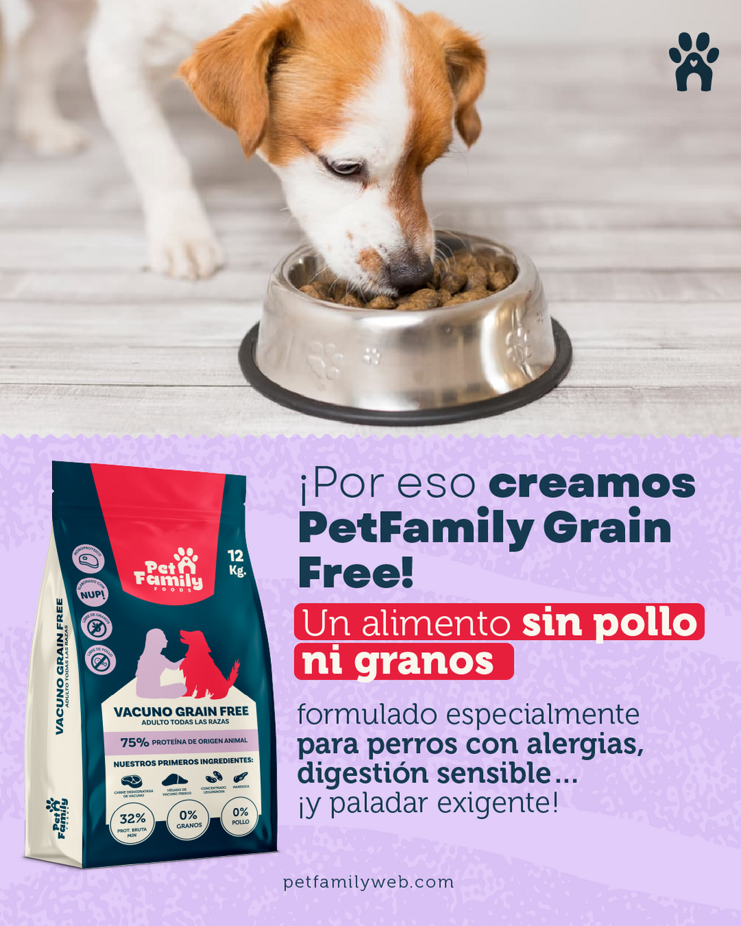 Pet Family Grain Free alimento para perros ingredientes naturales