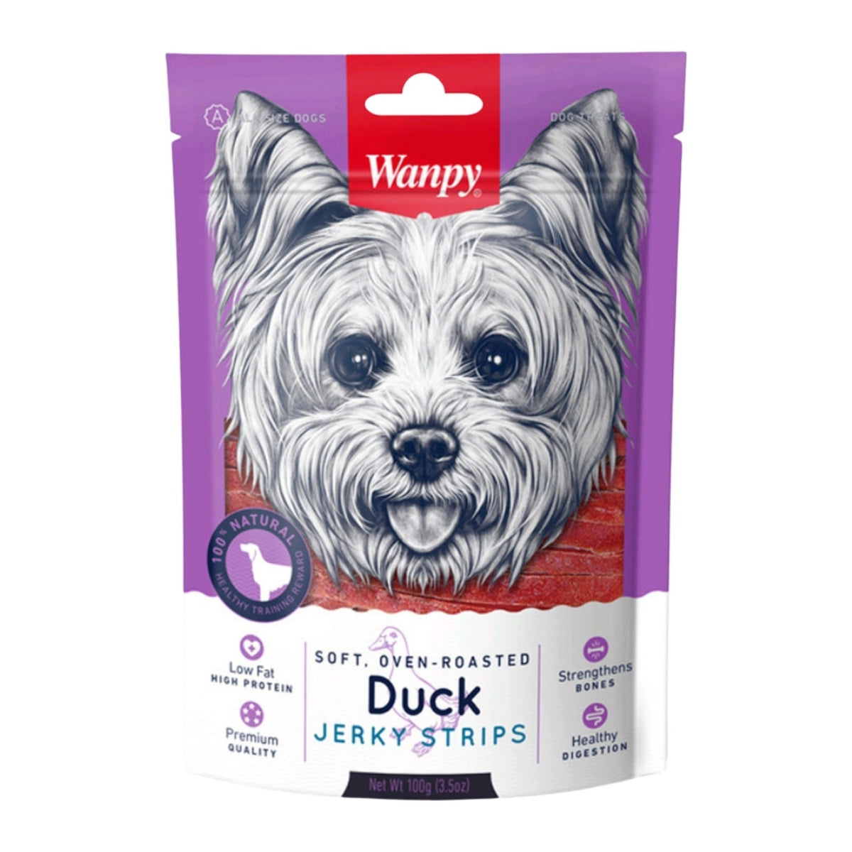Wanpy Soft Duck Jerky Strips tiras de pato 100 g snack para perros empaque