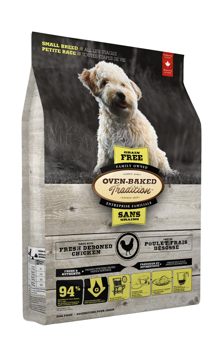 Oven Baked Tradition perro Grain Free razas pequeñas pollo 2.27 Kg vista lateral