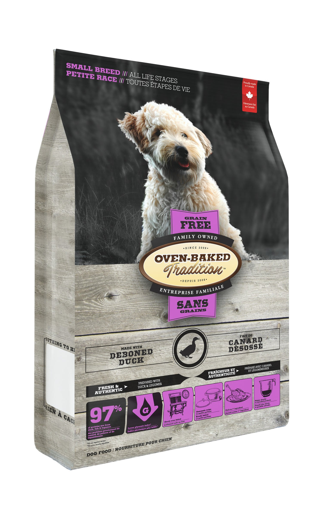 Oven Baked Tradition perro Grain Free razas pequeñas pato vista lateral izquierda