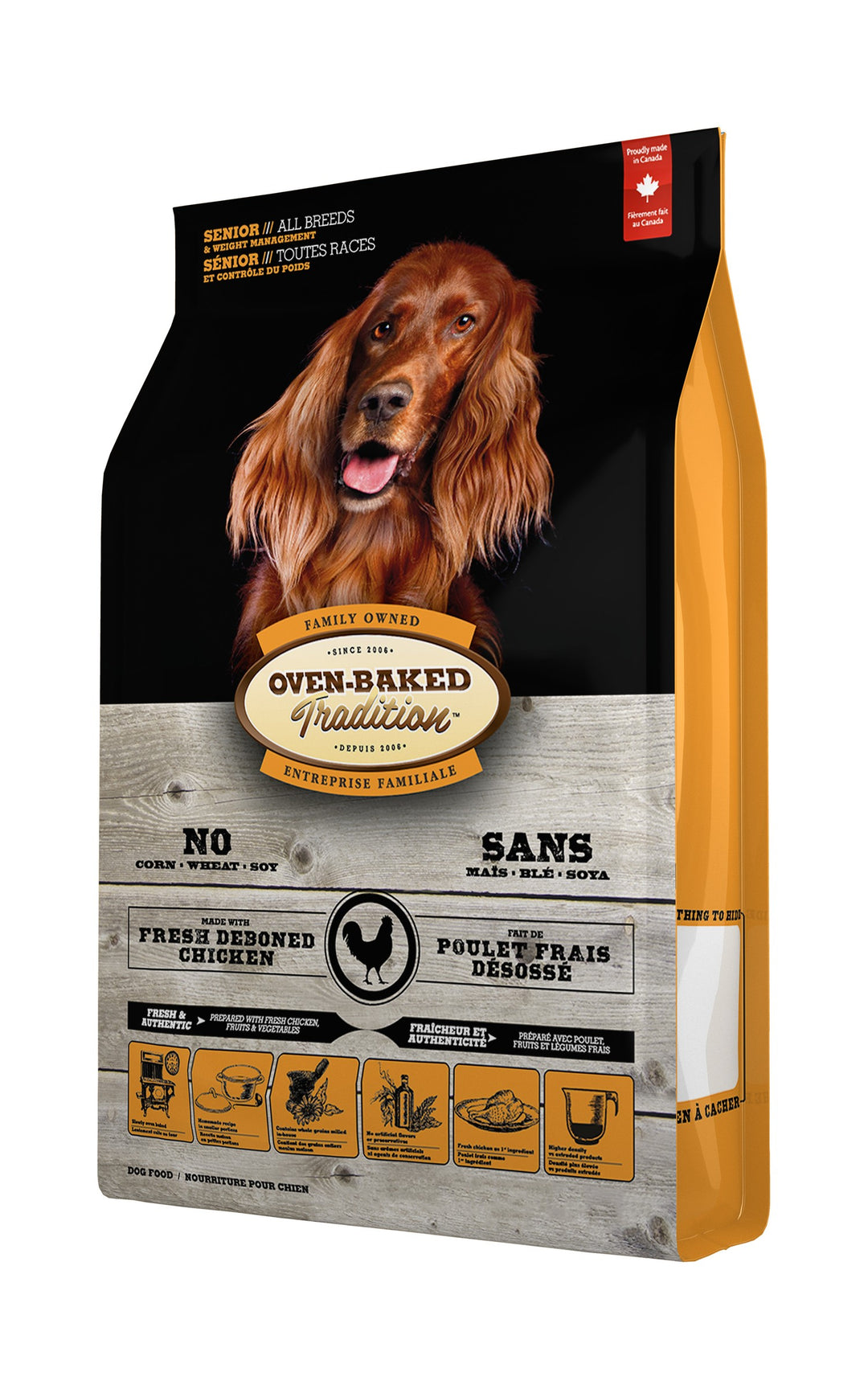 Oven Baked Tradition perro senior pollo 11.34 Kg vista lateral derecha