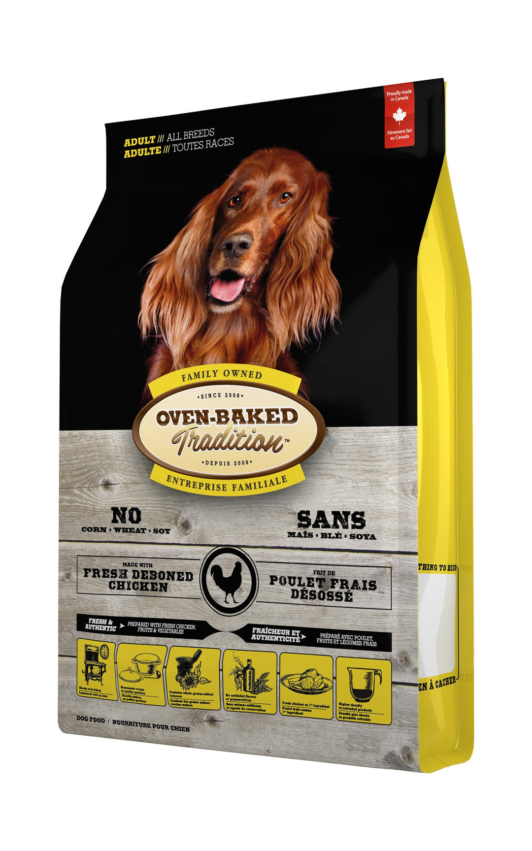 Oven Baked Tradition perro adulto pollo 11.34 Kg vista lateral derecha