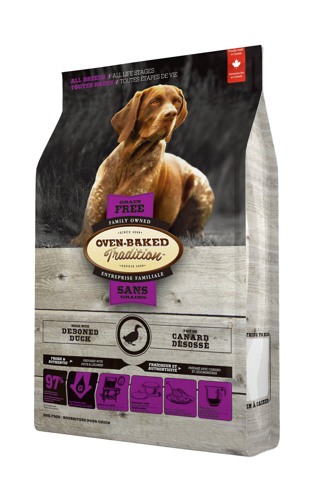 Oven Baked Tradition grain free pato empaque lateral derecho