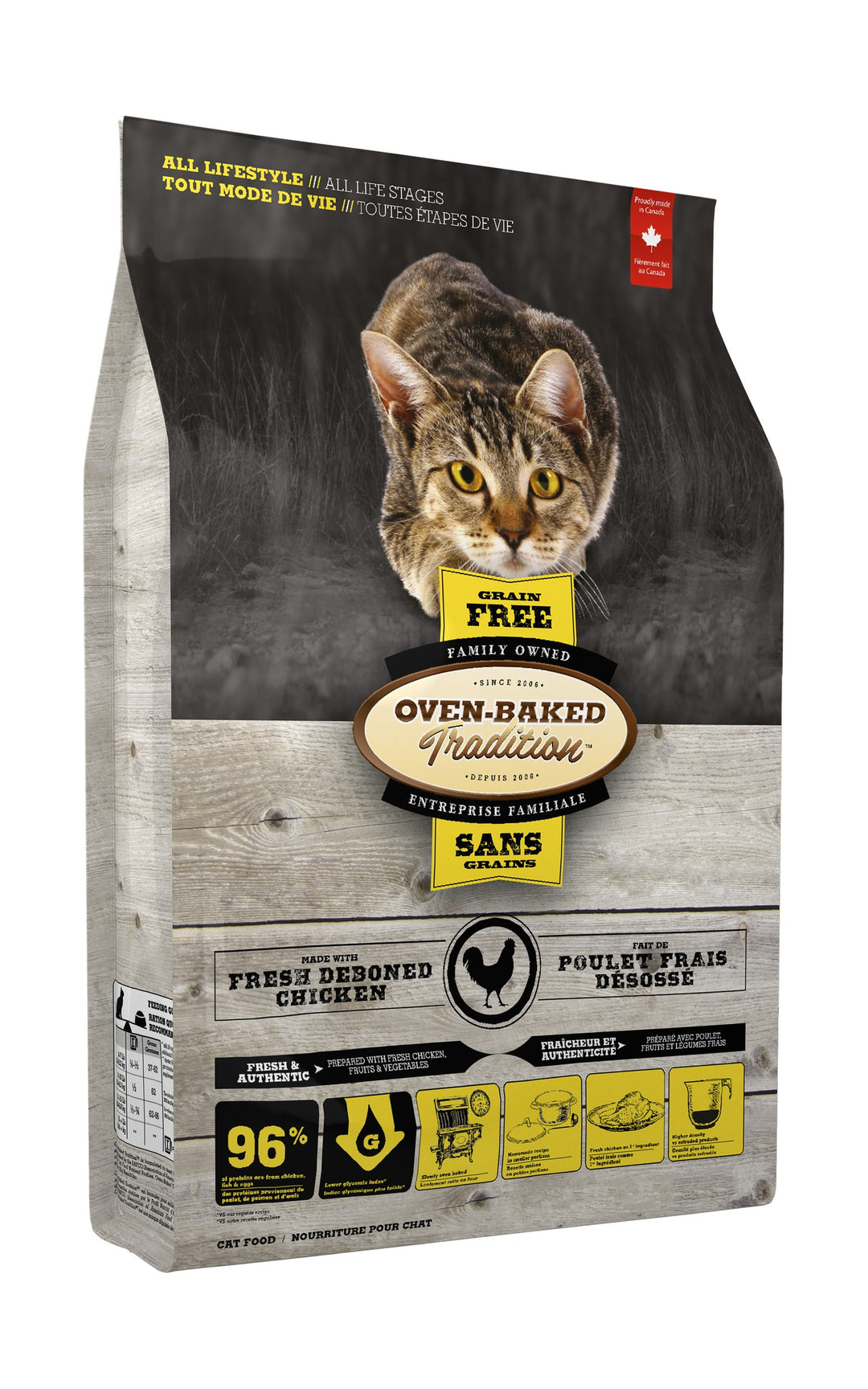Oven Baked Tradition gato grain free pollo empaque lateral izquierdo