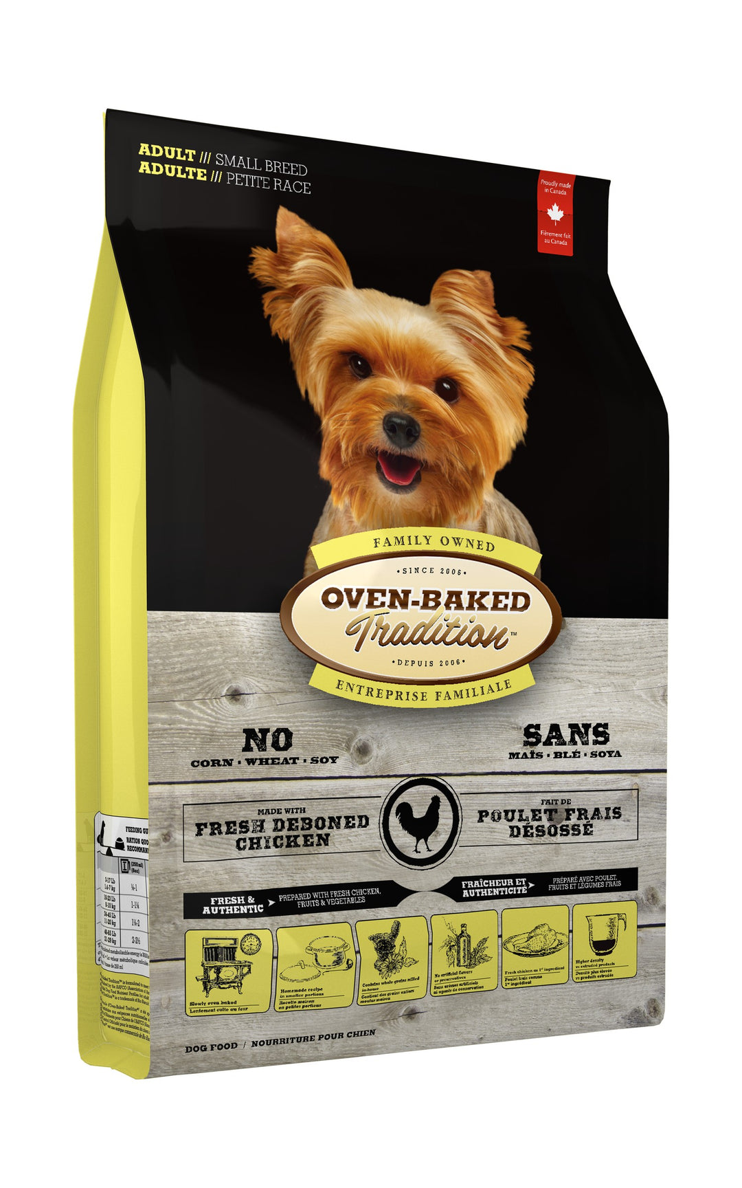 Oven Baked Tradition perro adulto razas pequeñas pollo 5.67 kg saco vista lateral izquierdo