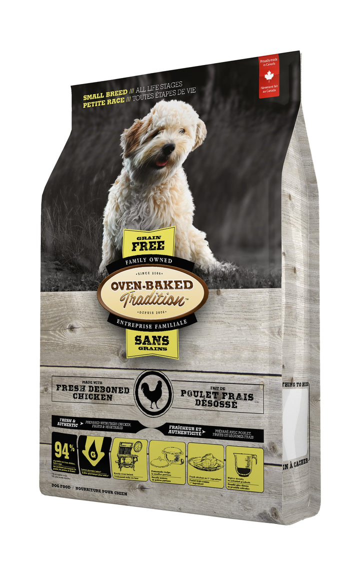 Oven Baked Tradition perro adulto grain free razas pequeñas pollo 5.67 kg saco vista lateral derecho