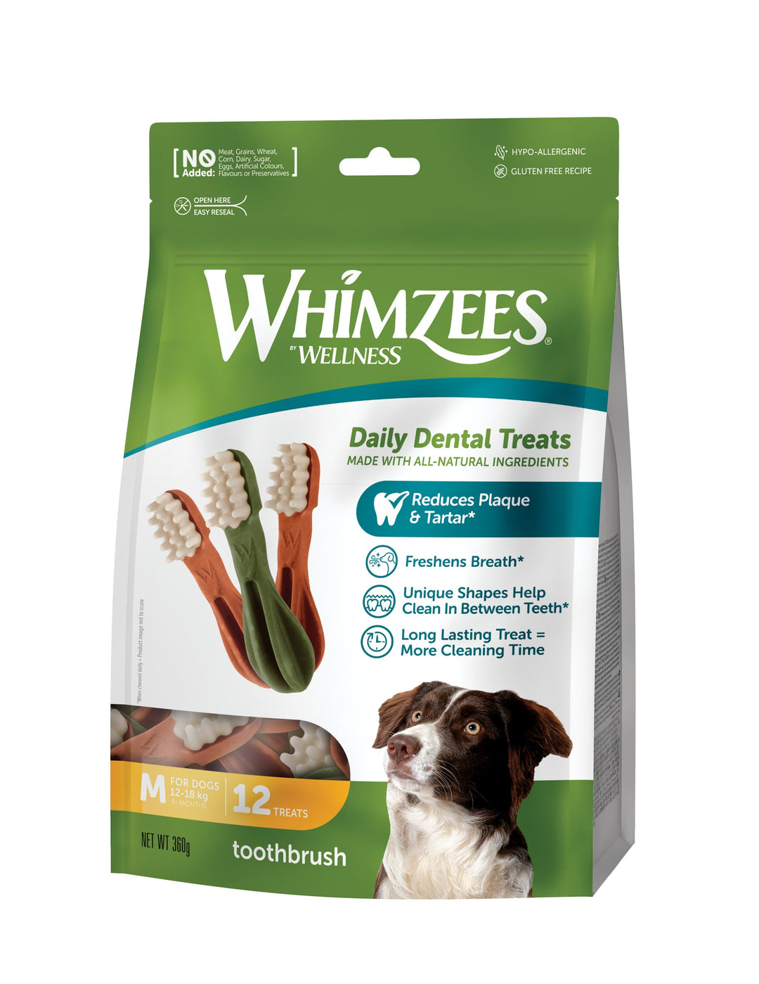 Bolsa de Whimzees Toothbrush talla M de 12 unidades, vista en ángulo derecho