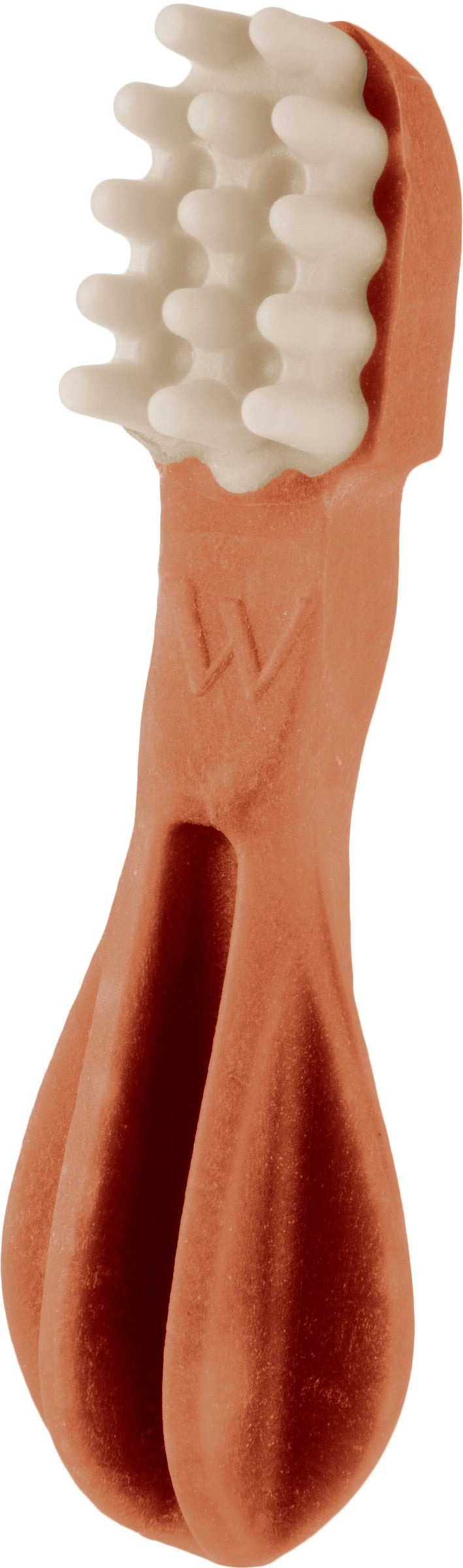 Snack dental Whimzees Toothbrush rojo talla M, con sus ranuras y relieves