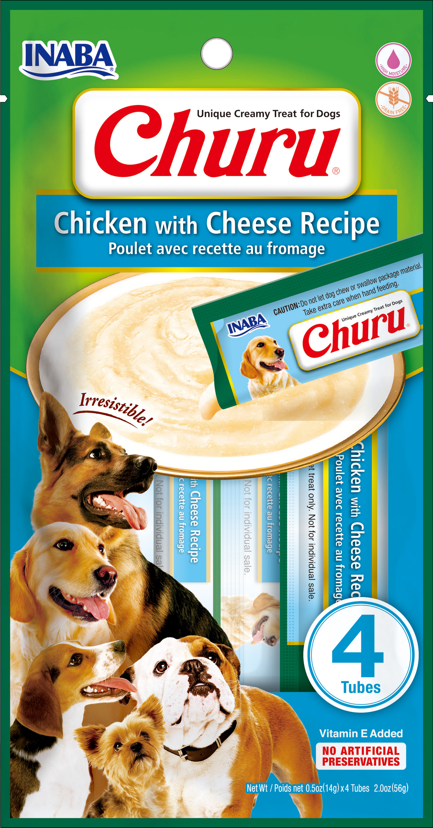 Churu snack líquido pollo con queso para perros 4 tubos 14 grs vista frontal