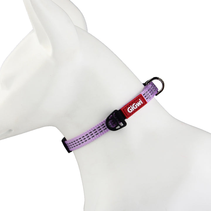Gigwi collar línea clásica morado puesto en un maniquí de perro