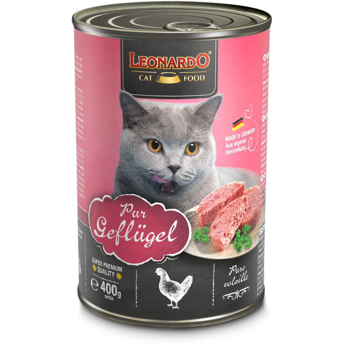 Leonardo gato Quality Selection ave lata 400 grs alimento húmedo vista frontal