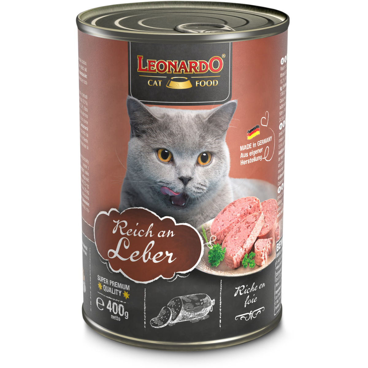 Leonardo gato Quality Selection hígado lata 400 grs alimento húmedo vista frontal