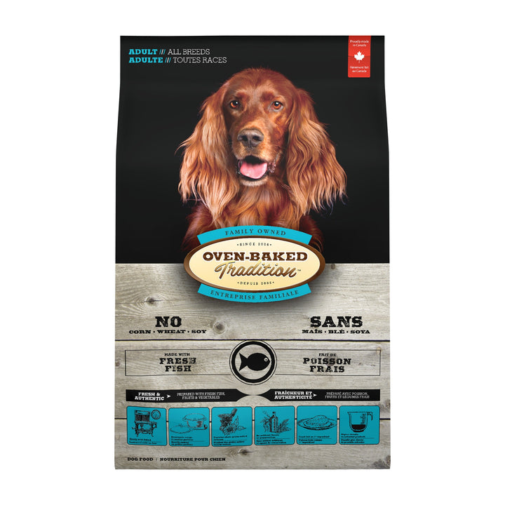 Oven Baked Tradition perro adulto pescado 11.34 Kg vista frontal