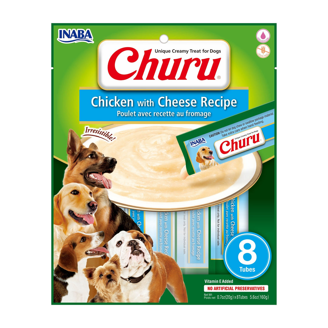 Churu snack líquido pollo con queso para perros 8 tubos 20 grs vista frontal