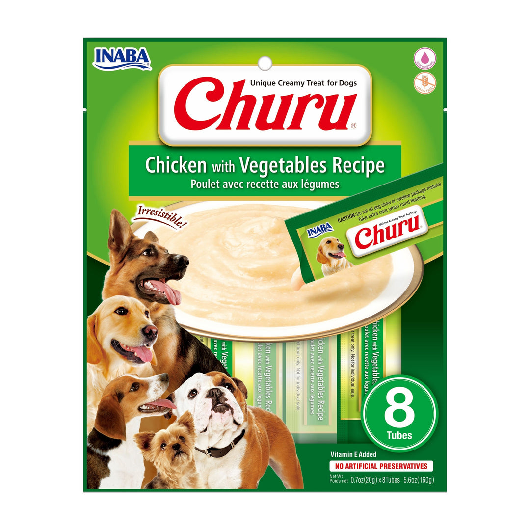 Churu snack líquido pollo con vegetales para perros 8 tubos 20 grs vista frontal