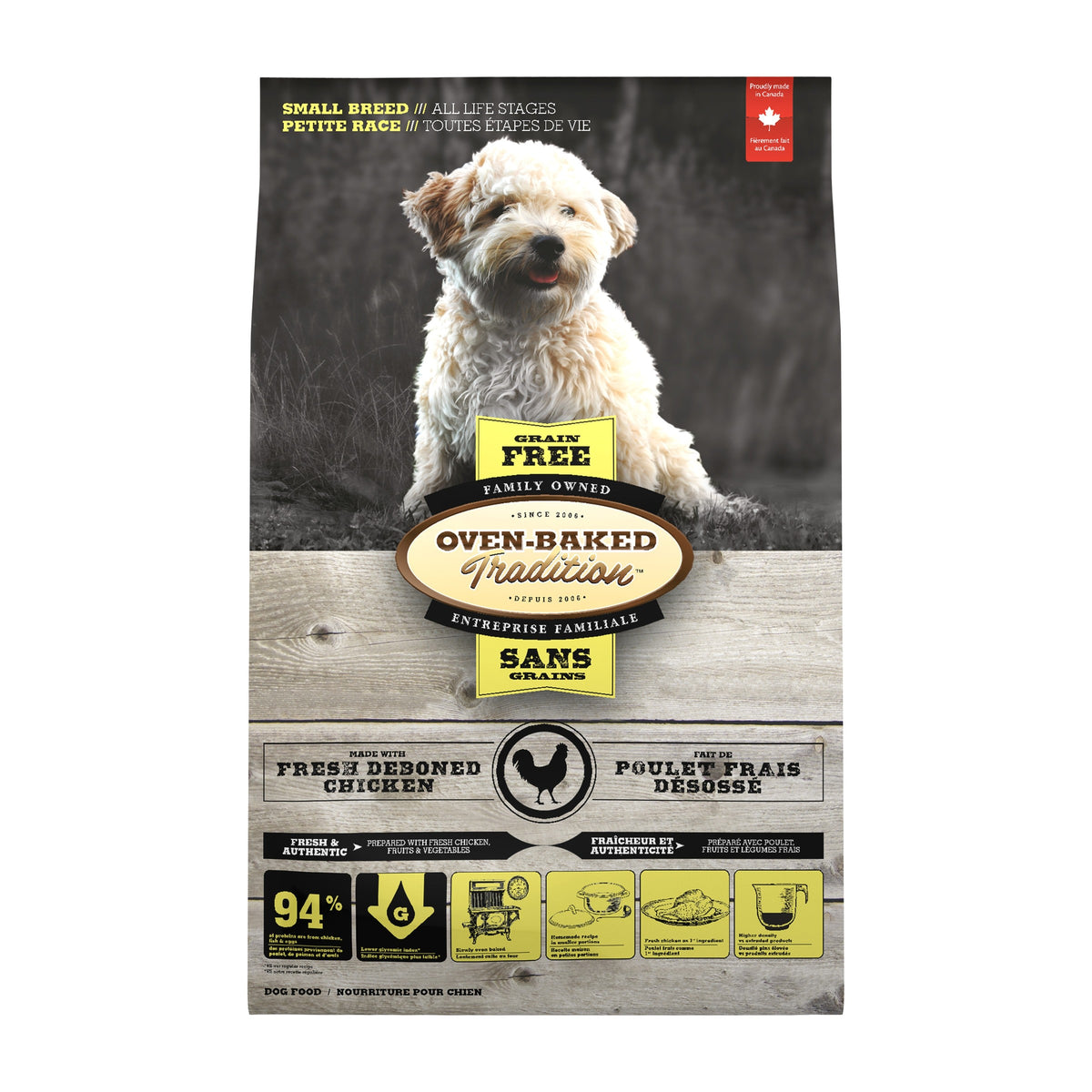 Oven Baked Tradition perro adulto grain free razas pequeñas pollo 5.67 kg saco vista frontal