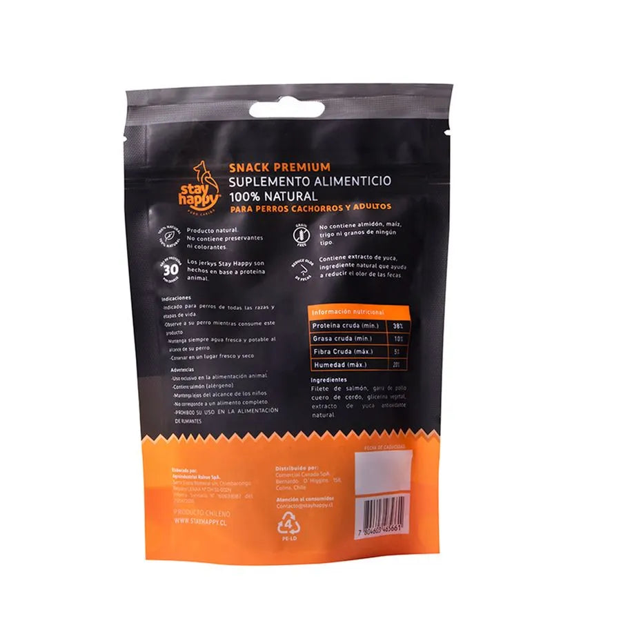 Stay Happy Jerky Protéico Salmón 80 grs. - Snack Perros
