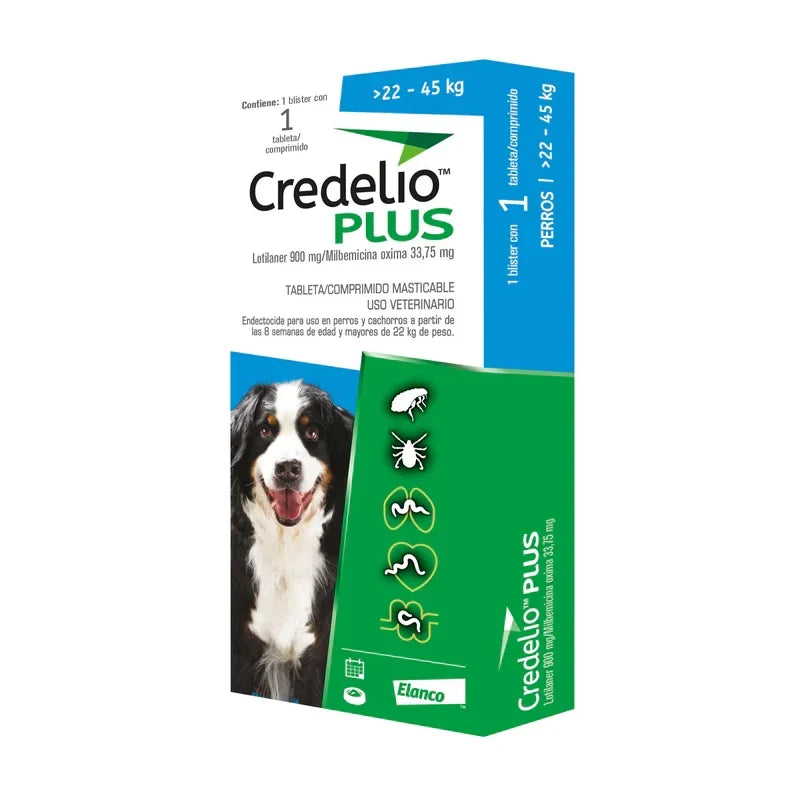 Credelio Plus para perros de 22 a 45 kg, envase de 1 comprimido