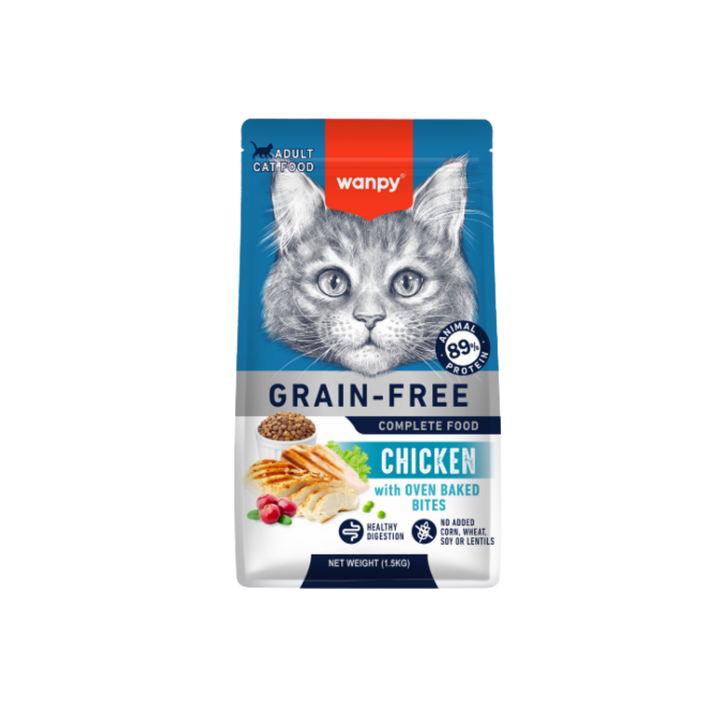 Wanpy gato adulto grain free sabor pollo 1.5 Kg empaque frontal
