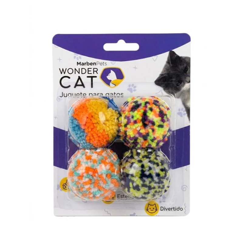 Wonder Cat set de 4 pelotas de lana de colores para gatos, en su envase