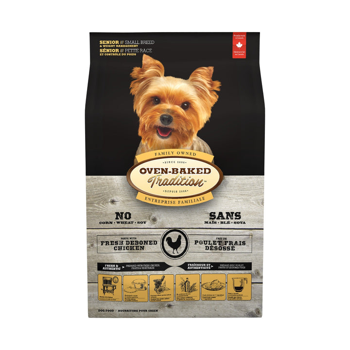 Oven Baked Tradition senior y control de peso pollo, vista frontal del saco