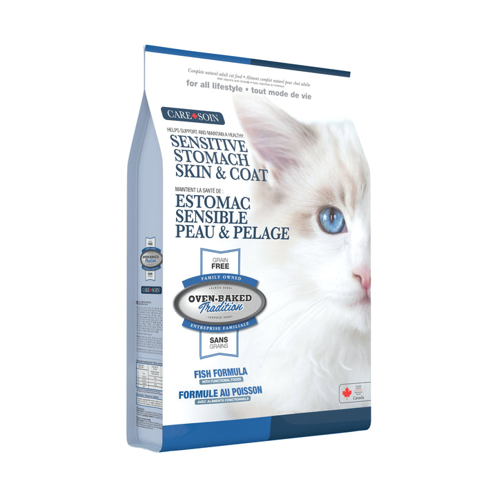 Oven Baked Tradition CARE gato adulto sensitive stomach empaque lateral izquierdo