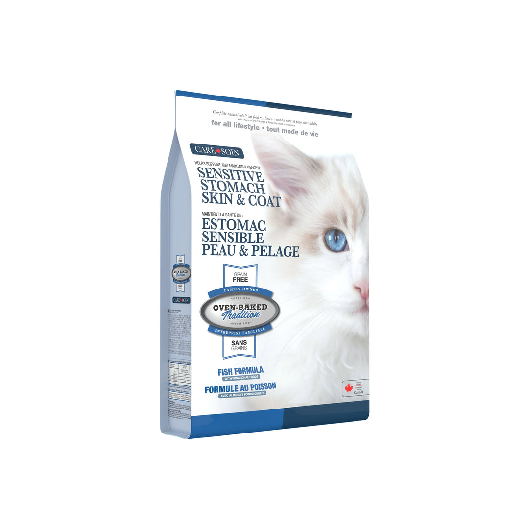 Oven Baked Tradition CARE gato adulto sensitive stomach empaque lateral izquierdo