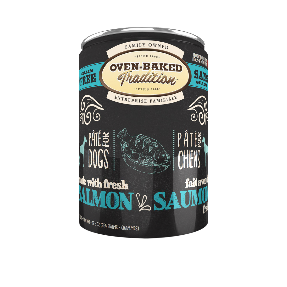 Oven Baked Tradition paté de salmón sin granos, lata de 354 g para perros