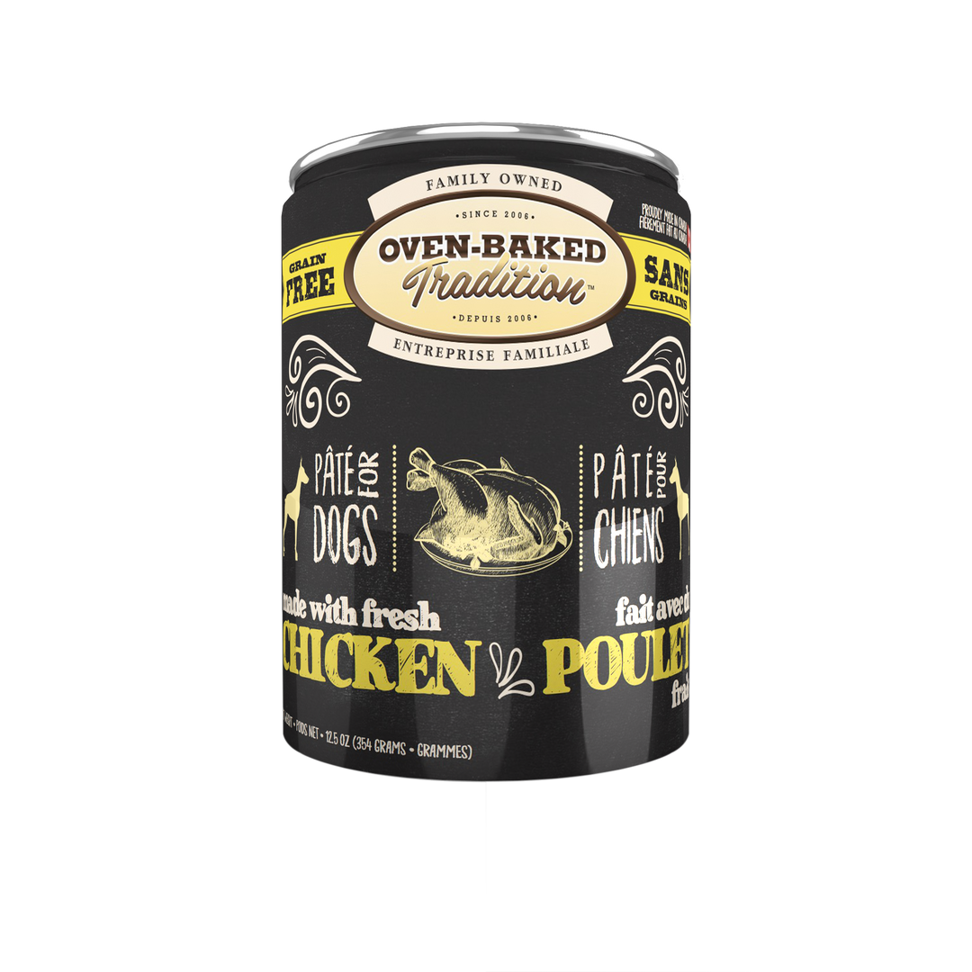 Oven Baked Tradition paté de pollo sin granos, lata de 354 g para perros