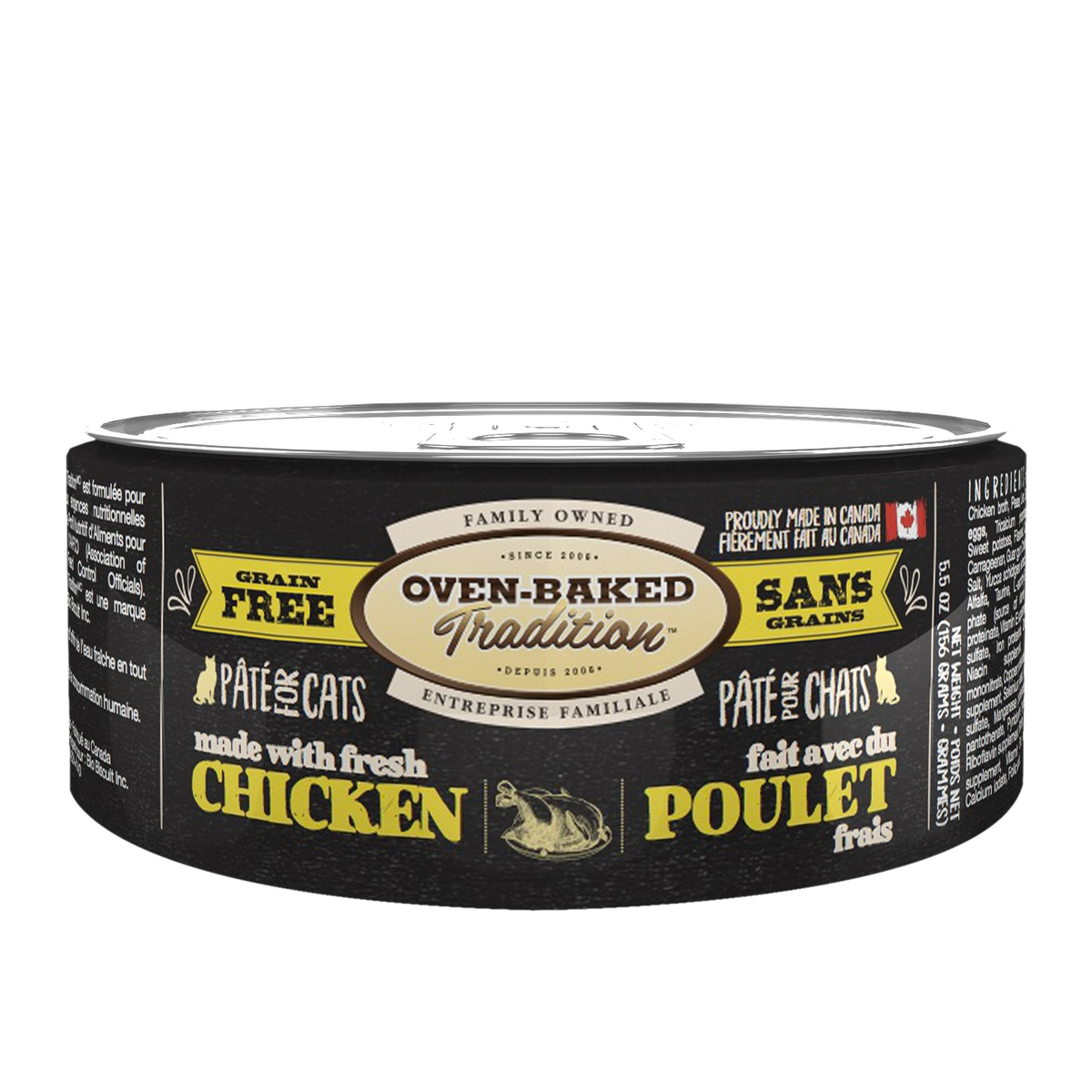 Oven Baked Tradition paté de pollo sin granos, lata de 156 g para gatos