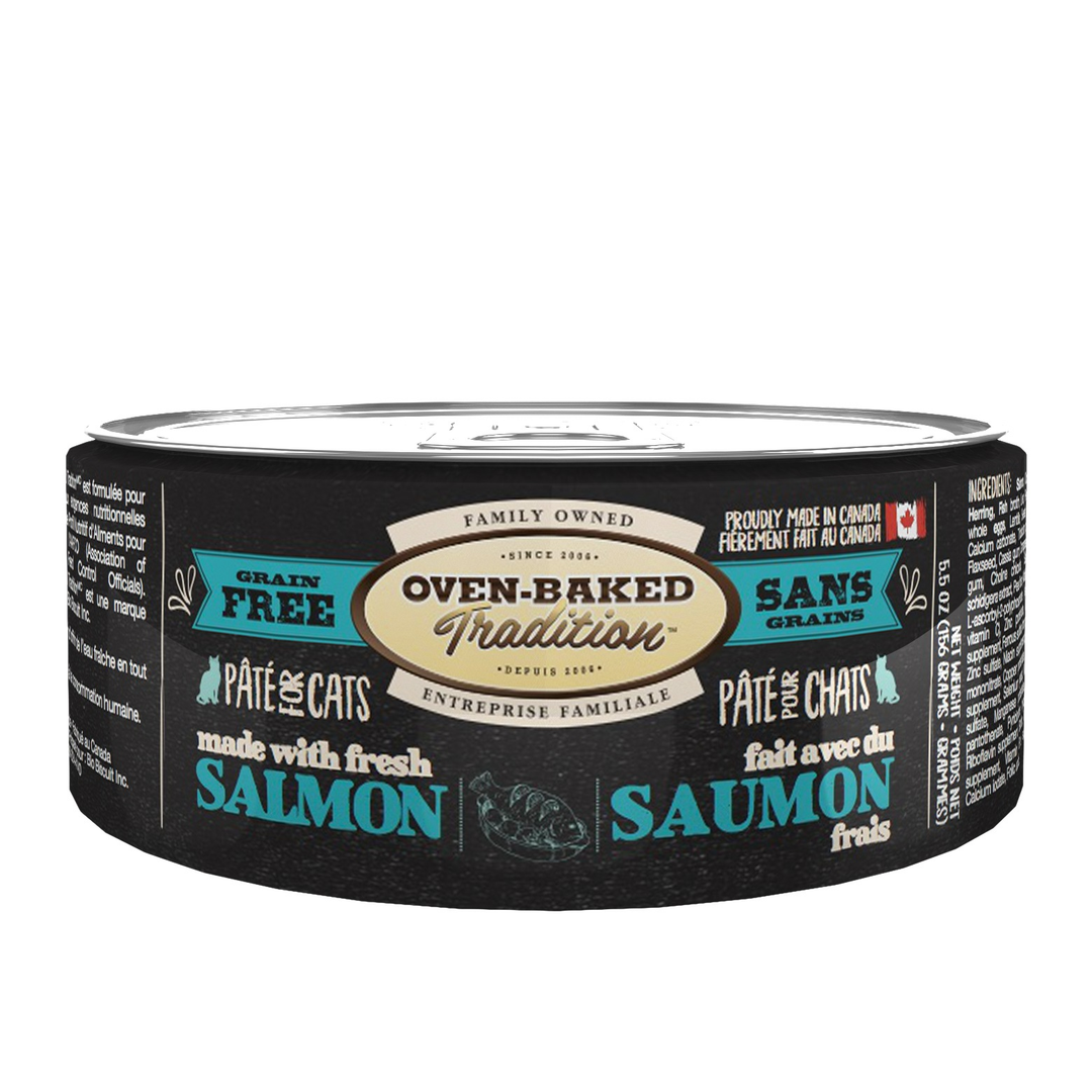 Oven Baked Tradition paté de salmón sin granos, lata de 156 g para gatos