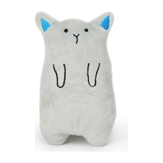 BRNX Maxi Toy juguete de peluche para gatos con forma de un gato gris con orejas celestes, vista 2