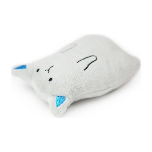 BRNX Maxi Toy juguete de peluche para gatos con forma de un gato gris con orejas celestes, vista 4