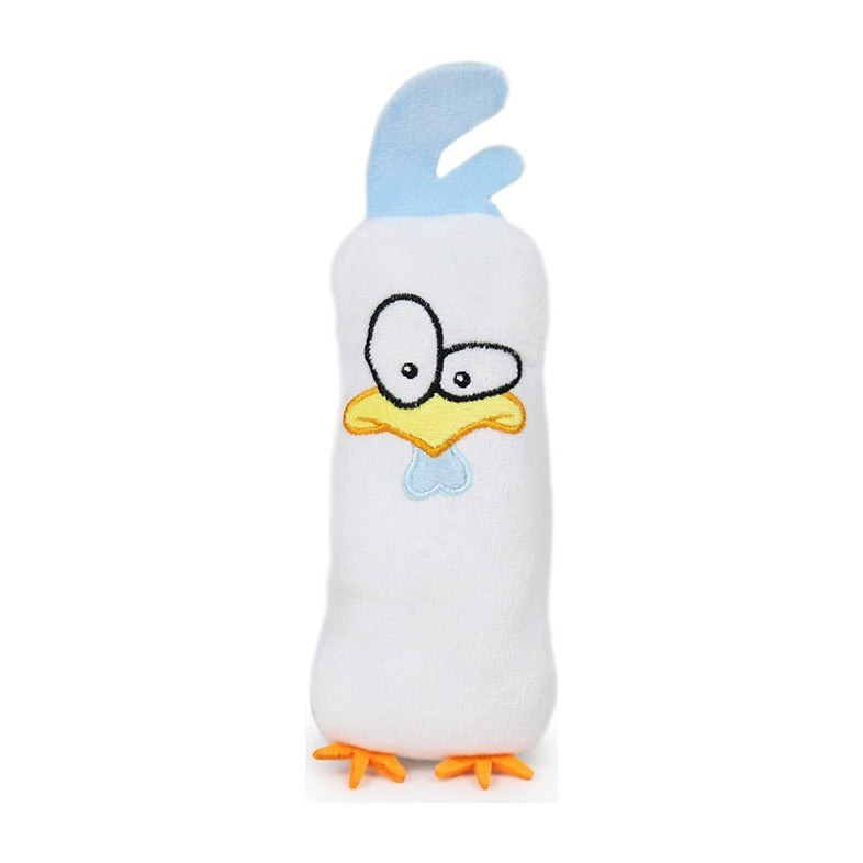 BRNX Maxi Toy juguete de peluche para gatos con forma de un pollo blanco con cresta celeste, vista 3